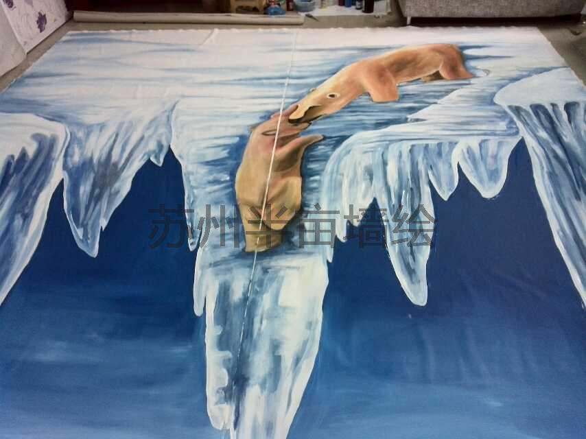 冰雪世界墙绘,冰川手绘墙 - 苏州半亩(红枫叶)墙绘公司